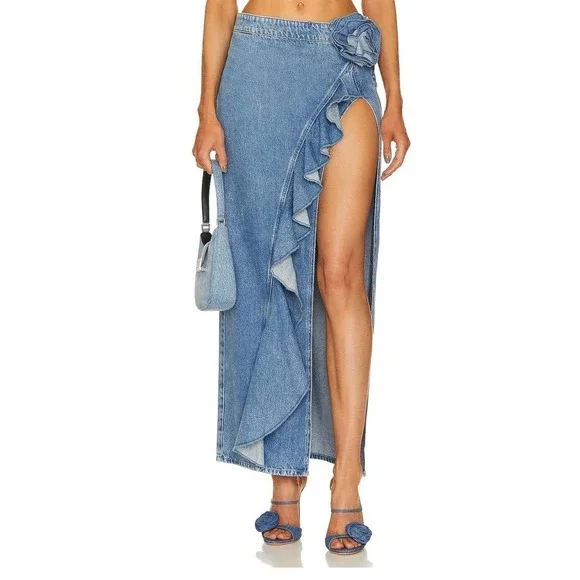 NWT Revolve Lovers and Friends Marsella Rosette Maxi Skirt in Rose Size Large - Picture 1 of 8